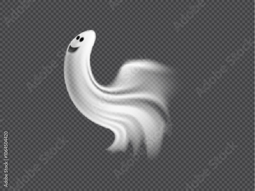Vector design for Halloween, which depicts a realistic flying ghost with a frightening smile