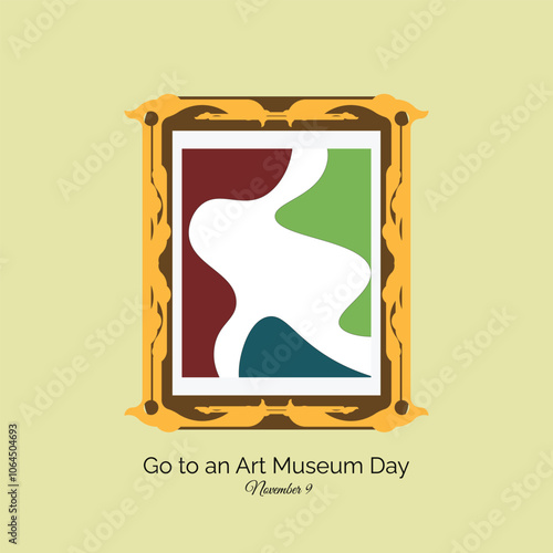 Go to an Art Museum Day celebrated on November 9. Abstract modern art painting on display at art gallery. Vector, illustration.