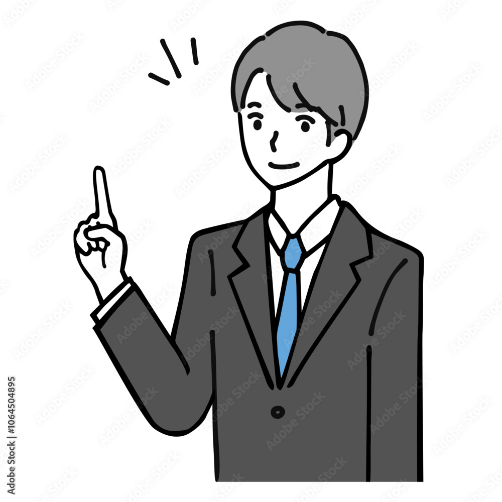 Line drawing illustration of a young businessman explaining Line drawing illustration of a young businessman explaining