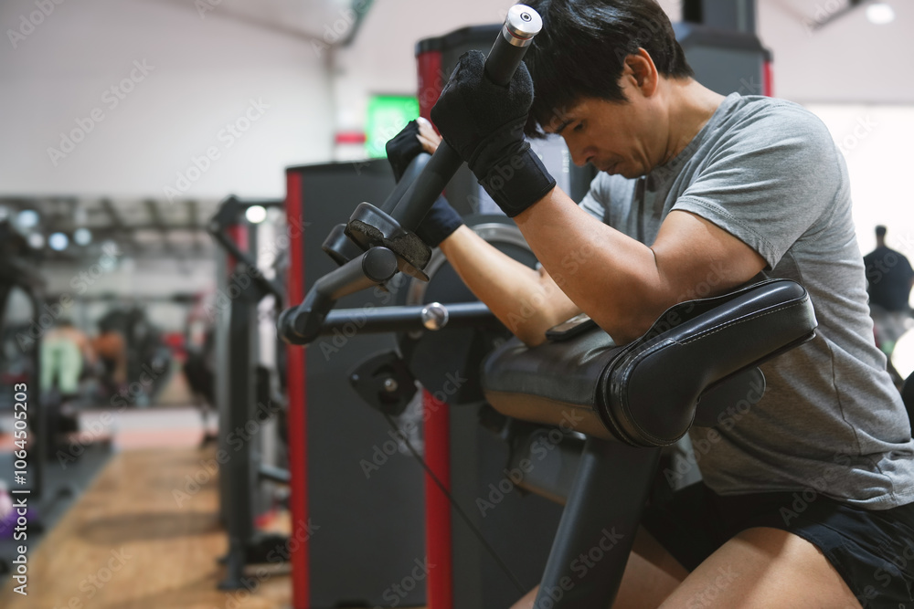Man exercising train your arm muscles in gym. Man exercising train your arm muscles in gym.