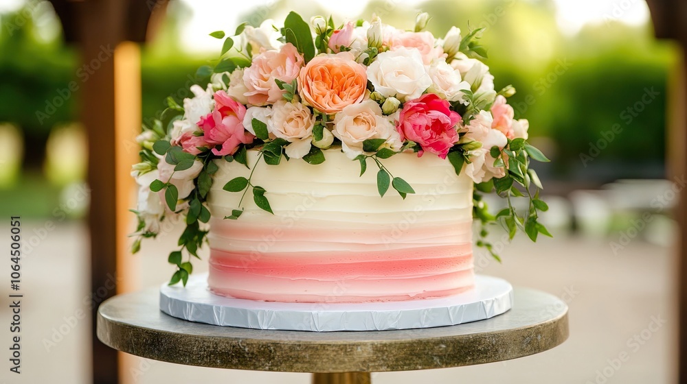 Elegant Ombre Frosted Cake with Floral Decoration Elegant Ombre Frosted Cake with Floral Decoration