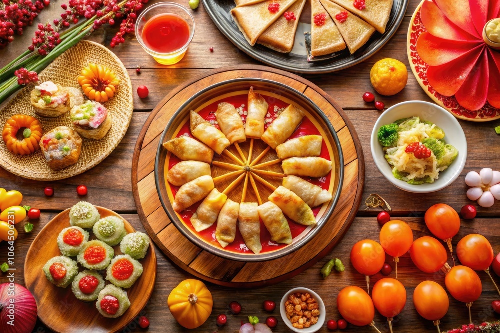 Festive CNY Spinner Wheel Banner Featuring Traditional Chinese New Year Foods and Decorations Festive CNY Spinner Wheel Banner Featuring Traditional Chinese New Year Foods and Decorations