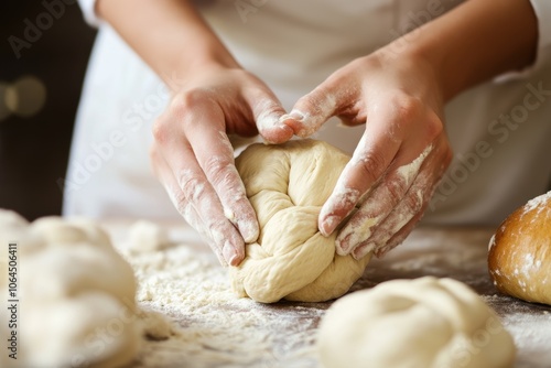 Hands Shaping Fresh Dough 