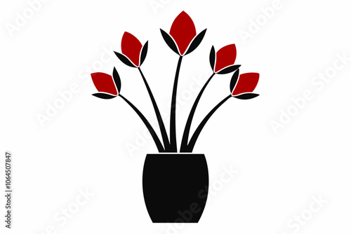 Tulip flowers with vase vector art illustration on white background. vector illustration.