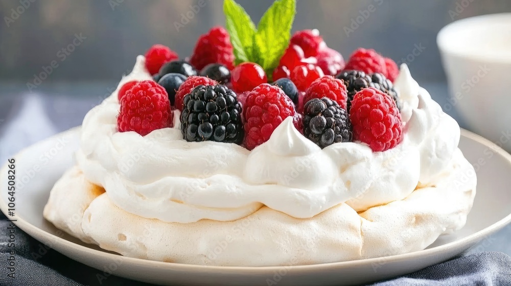 Fresh Berry Pavlova with Crisp Meringue Base Fresh Berry Pavlova with Crisp Meringue Base