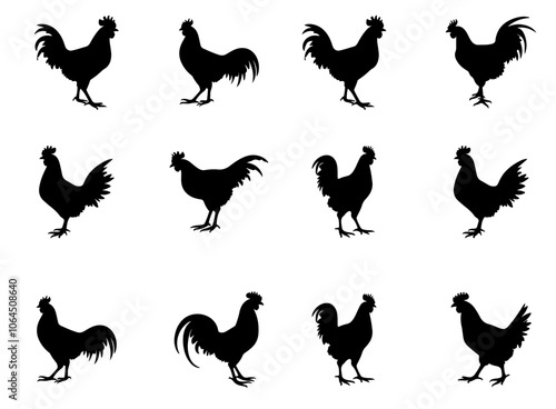 Rooster silhouette icon set, illustration. vector