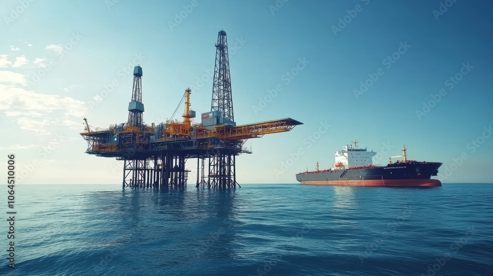 Oil Tanker and Rig in Calm Sea Oil Tanker and Rig in Calm Sea