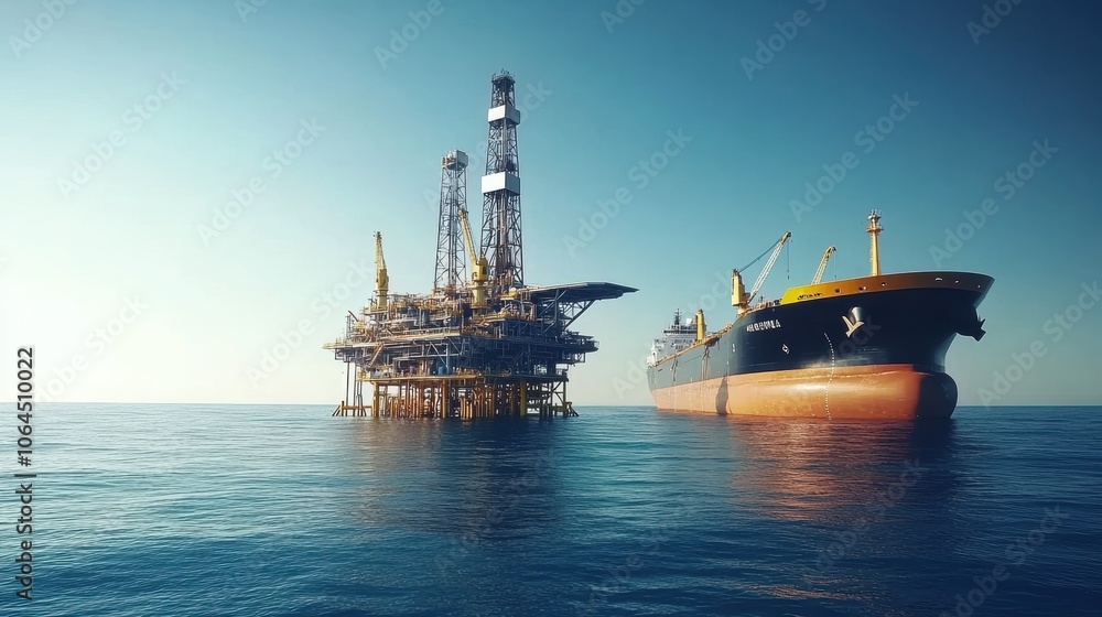 Oil Tanker and Rig in Calm Sea Oil Tanker and Rig in Calm Sea