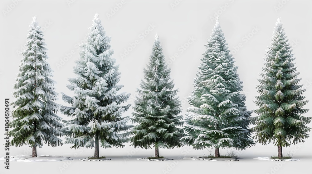 Naklejka premium Set of Fir Trees Snow-Dusted and Stately Isolated on Transparent