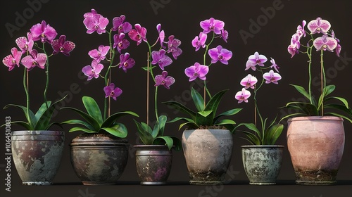 Wallpaper Mural  Set of Flowering Orchids in Various Pots Isolated on a Transparent Torontodigital.ca
