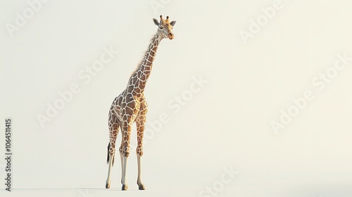 A tall giraffe stands out with its unique patterned coat and long neck, isolated against a black background photo