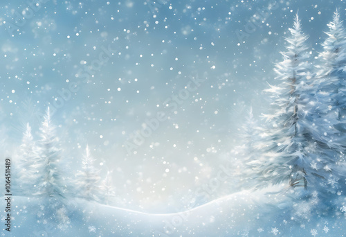 Wallpaper Mural A winter-themed background with snowflakes and pine branches on a blue gradient. Torontodigital.ca