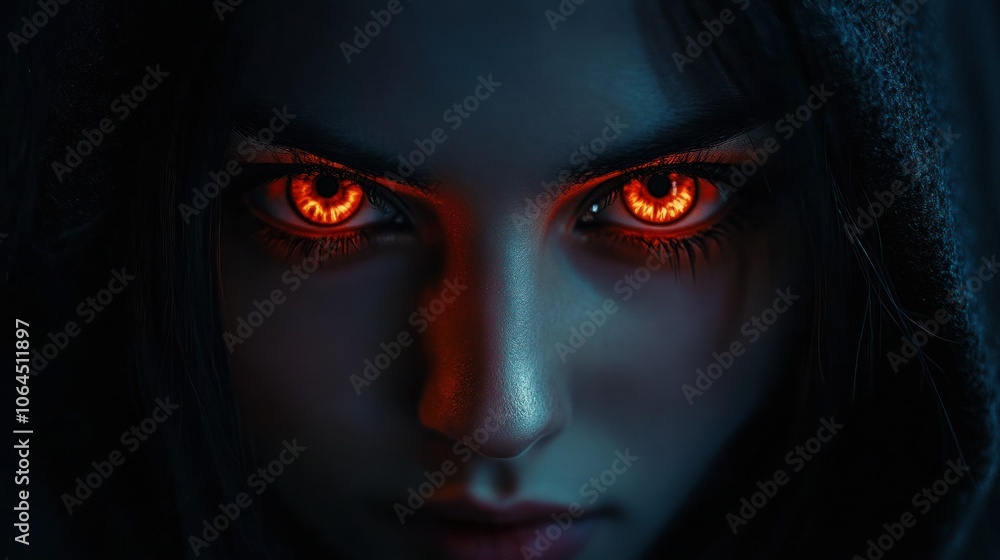 The woman gaze with scary red eyes is intimidating nightmare background wallpaper AI generated image The woman gaze with scary red eyes is intimidating nightmare background wallpaper AI generated image