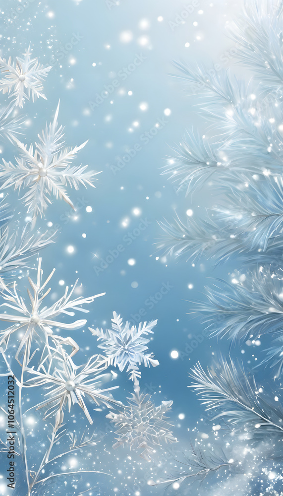 A winter-themed background with snowflakes and pine branches on a blue gradient. A winter-themed background with snowflakes and pine branches on a blue gradient.