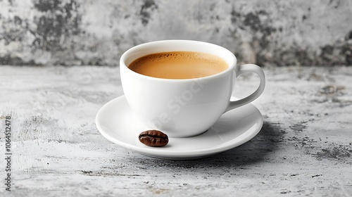 Cup of Espresso with Coffee Bean on Rustic Wooden Table