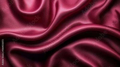 A close-up of luxurious, smooth burgundy satin fabric displaying elegant folds and textures.