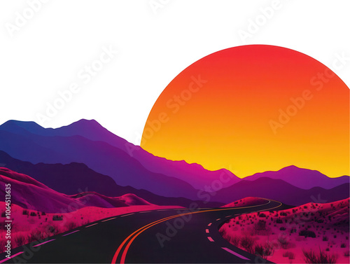 Obraz na płótnie Sunset over road fork, isolated on solid white background, scenic journey symbol, , transparent background w salonie
