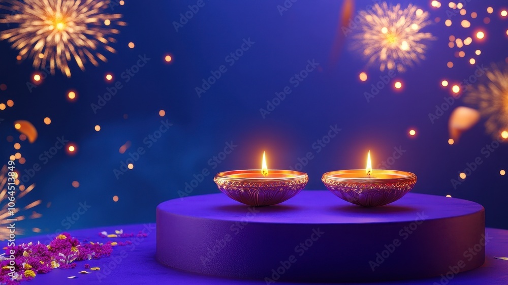 Banner design for diwali festival and podium,Diwali light decoration candle with fireworks,Stage,Product display Showcase design sparkle background,Deepavali,Dipavali,3D podium illustration. Banner design for diwali festival and podium,Diwali light decoration candle with fireworks,Stage,Product display Showcase design sparkle background,Deepavali,Dipavali,3D podium illustration.