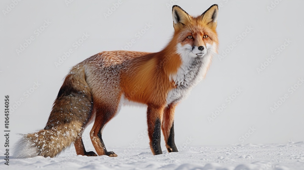 Fototapeta premium A Vulpes vulpes fox stands proudly on a rock within the forest landscape