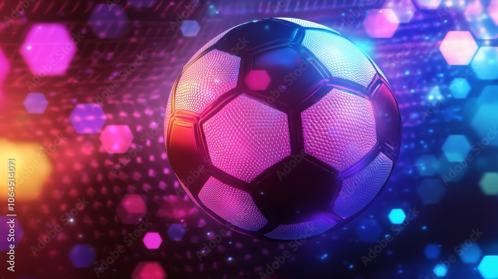 Naklejka premium Football championship light background with glowing neon colors and hexagon patterns, perfect for soccer themes.