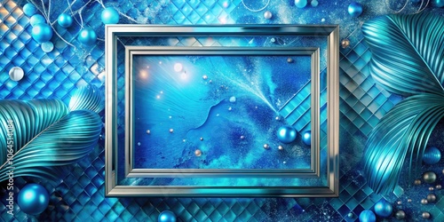Abstract Modern Metallic Blue Frame Design Layout Background 3D Illustration with Double Exposure Photography for Enhanced Visual Appeal and Contemporary Aesthetics
