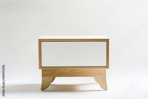 Minimalist wooden nightstand with empty space.