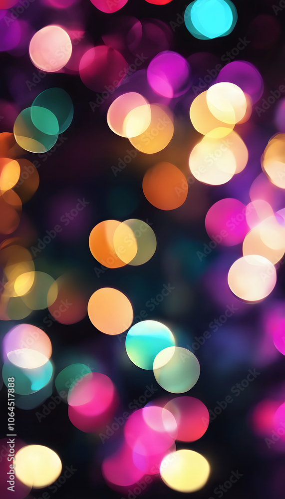 Fototapeta premium Colorful bokeh lights with a variety of hues and sizes on a dark background.