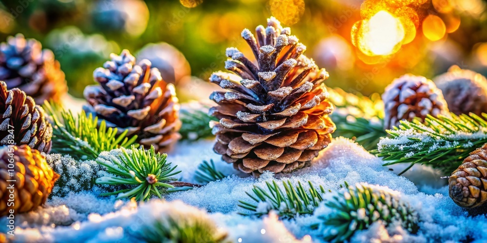Snowy Park Christmas Pine Cones - AI Photography Snowy Park Christmas Pine Cones - AI Photography
