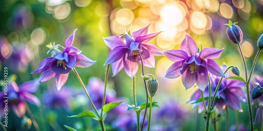 Close-Up of Vibrant Aquilegia Leaves with Bokeh Effect - Nature's Beauty and Serenity in Focus Close-Up of Vibrant Aquilegia Leaves with Bokeh Effect - Nature's Beauty and Serenity in Focus