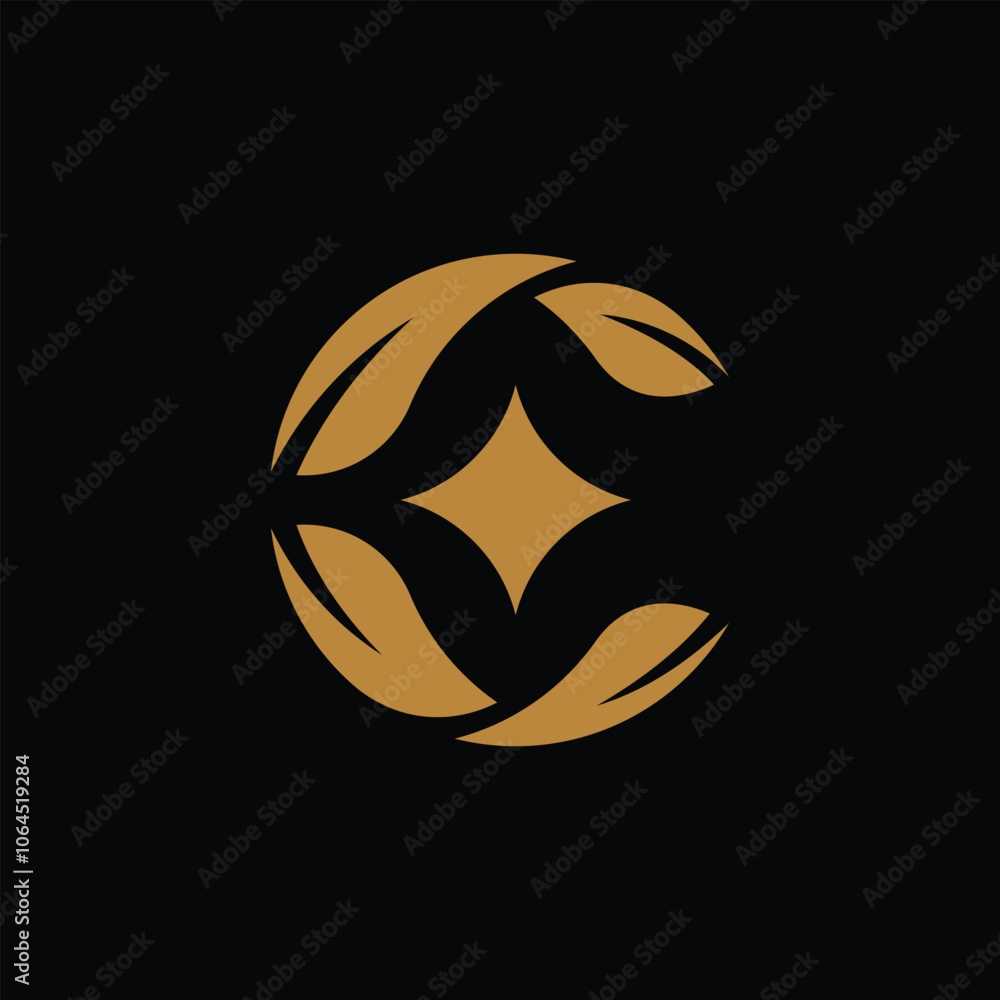 Initials letter C logo design, with leaf and star icon vector concept. Initials letter C logo design, with leaf and star icon vector concept.