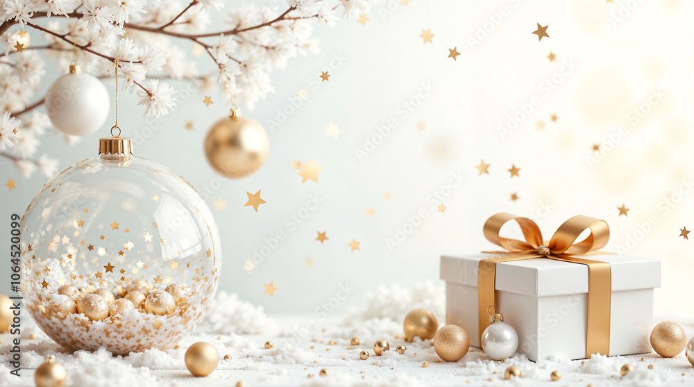 Christmas background with gifts, balls with empty space for text, greeting card. Generative AI Christmas background with gifts, balls with empty space for text, greeting card. Generative AI
