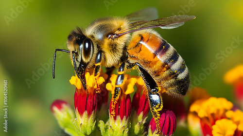 A close-up of a bee pollinating a flower. (1)