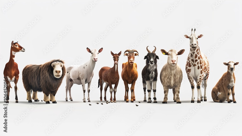 Collection Of Exotic Animals Including Giraffe, Lion, And Dog On White Background Collection Of Exotic Animals Including Giraffe, Lion, And Dog On White Background
