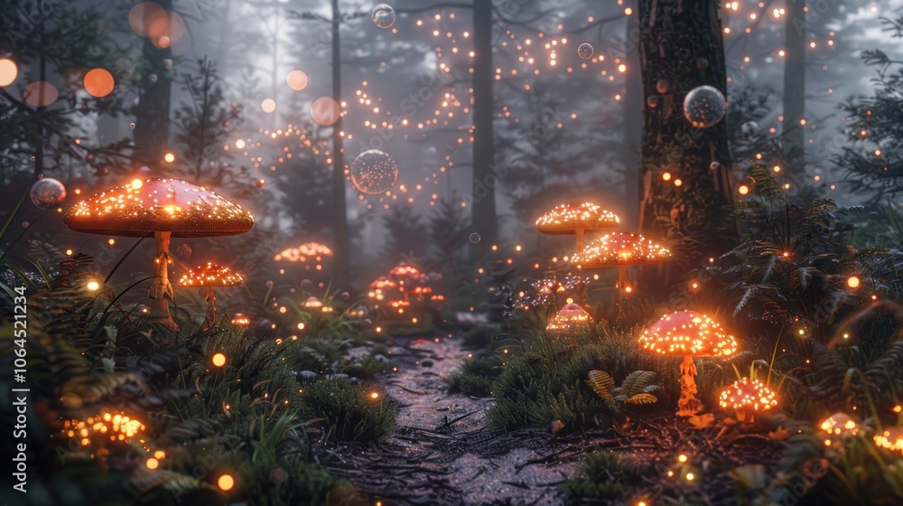 Enchanted Forest With Glowing Mushrooms Enchanted Forest With Glowing Mushrooms
