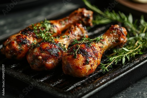 Wallpaper Mural Grilled Chicken Legs with Thyme and Rosemary on a Black Grill Pan Torontodigital.ca