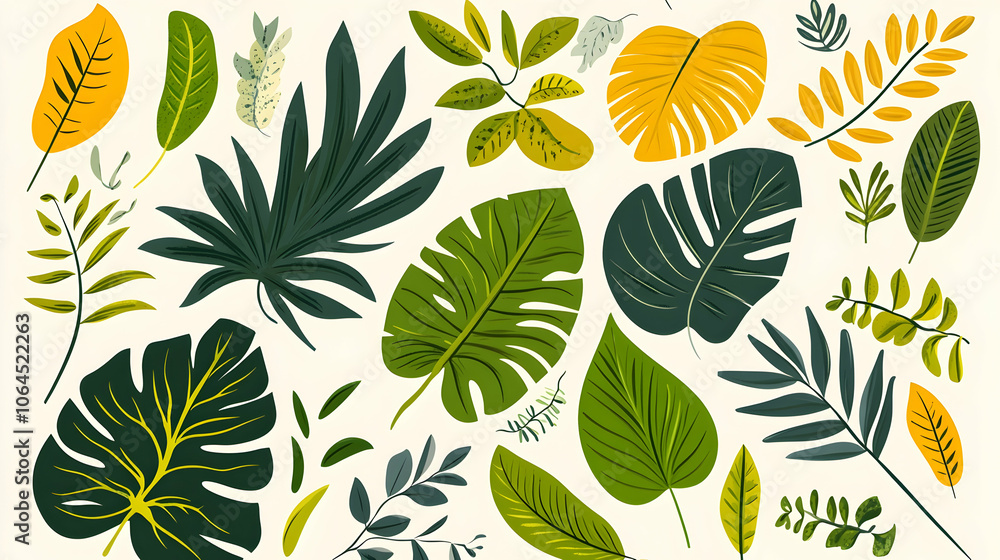 Collection of tropical leaves in various shapes and colors. Collection of tropical leaves in various shapes and colors.