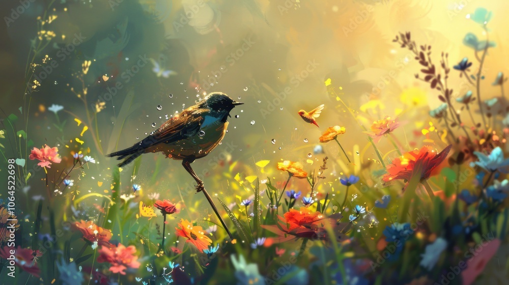 A Colorful Bird in a Meadow A Colorful Bird in a Meadow