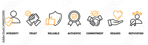 Credibility banner web icon vector illustration concept with icon of integrity, trust, reliable, authentic, commitment, regard, and reputation