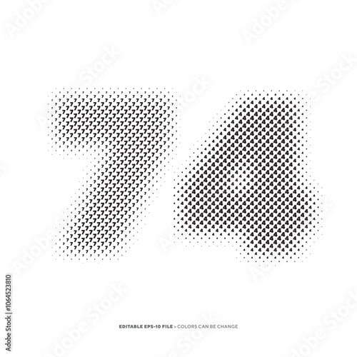 Number or Digit 74, filled with digit effect editable vector.