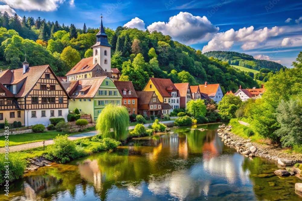 Fototapeta premium Wellheim Altmühltal: Escape to a tranquil Bavarian village and its enchanting river valley.
