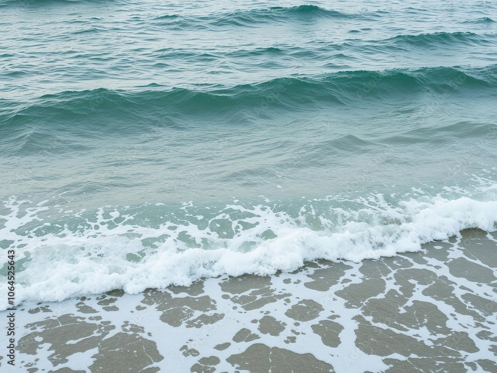 Background of ocean waves gently crashing with sea foam in the foreground, summer, marine Background of ocean waves gently crashing with sea foam in the foreground, summer, marine