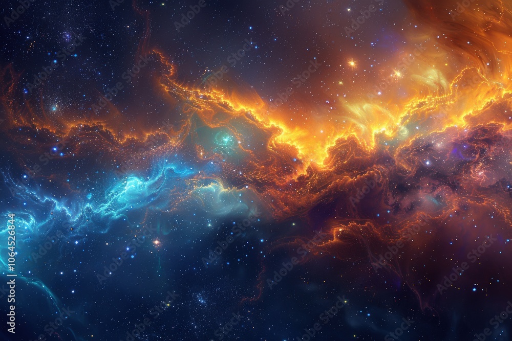 Cosmic Nebula with Blue and Orange Glowing Gas Clouds Cosmic Nebula with Blue and Orange Glowing Gas Clouds