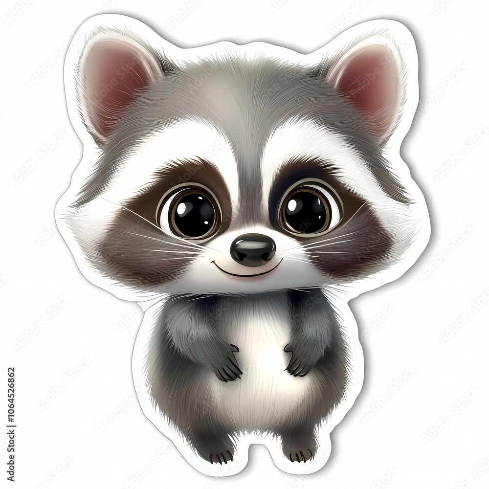Fototapeta premium Cute 3D Cartoon Raccoon Sticker Illustration