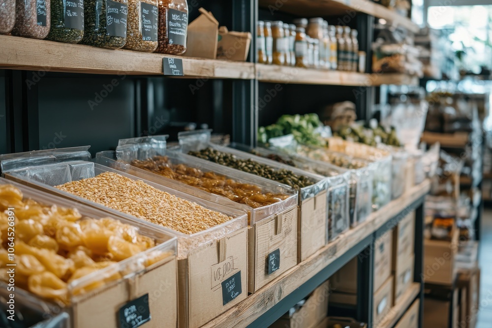 Zero waste grocery store where customers bring their own containers to fill with bulk food items Zero waste grocery store where customers bring their own containers to fill with bulk food items