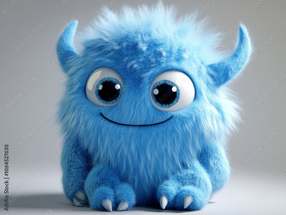 Fototapeta premium Fluffy Alien Plush Toy with Oversized Googly Eyes