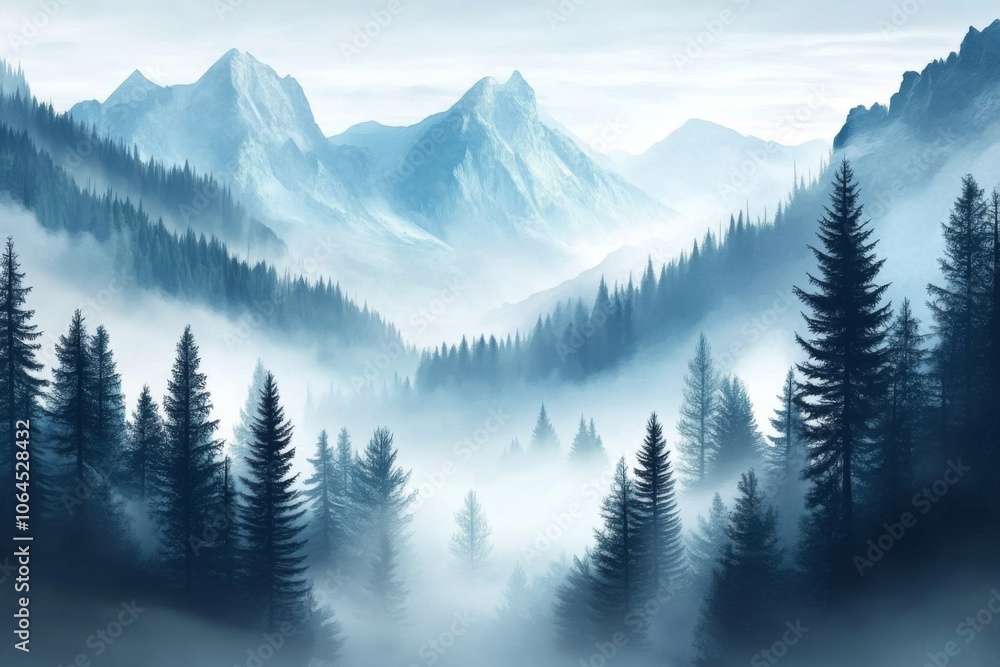 Tranquility of nature shines through in this serene mountain artwork. Tranquility of nature shines through in this serene mountain artwork.