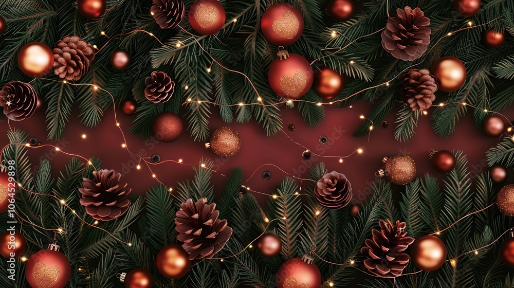 Seamless decorative christmas border with coniferous branches and garlands of christmas lights and ornaments cosmetics festival perfume. Seamless decorative christmas border with coniferous branches and garlands of christmas lights and ornaments cosmetics festival perfume.