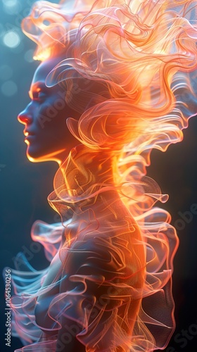 Glowing Woman in Abstract Light: A Dreamlike Portrait