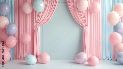 Babythemed photo booth with playful decor, 3D illustration photo