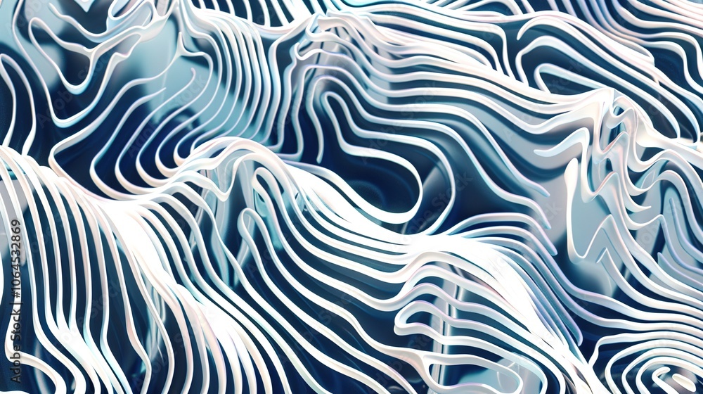 Blue and White Abstract Dynamic Lines with Wavy Glowing Background - a captivating and modern visual. The combination of blue and white dynamic lines on a wavy glowing backdrop creates an enchanting a